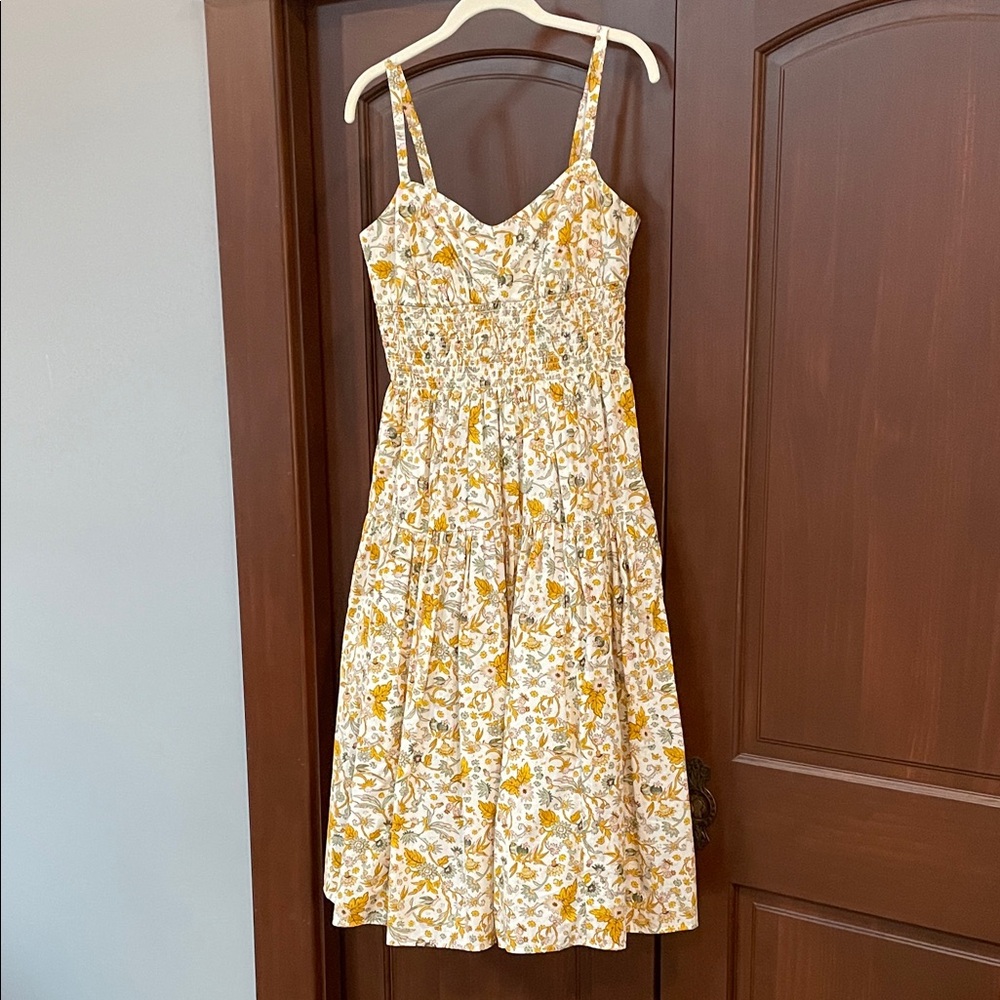 J. Crew Yellow and White Spaghetti Strap Sundress size 6 EUC fall print pockets